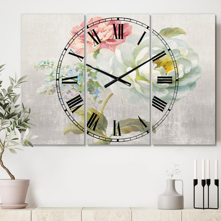 Country Flower Bouquet - Cottage 3 Panels Oversized Wall CLock
