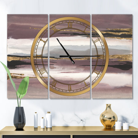 Purple Glam Storm I - Glam 3 Panels Oversized Wall CLock