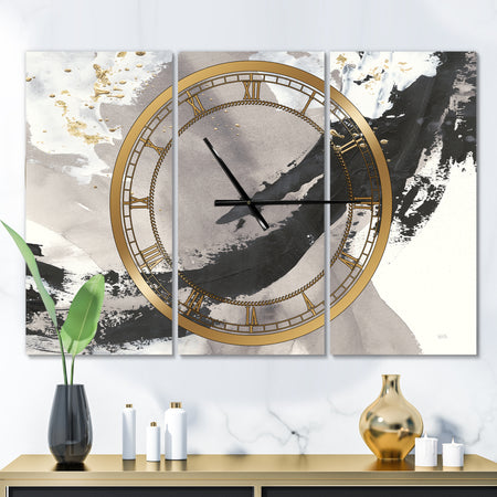 Glam Painted Arcs III - Glam 3 Panels Oversized Wall CLock