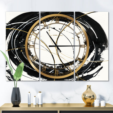 Gold Metallic Circle - Glam 3 Panels Oversized Wall CLock