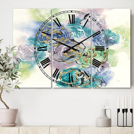 Pastel Foral Composition I - Cottage 3 Panels Oversized Wall CLock
