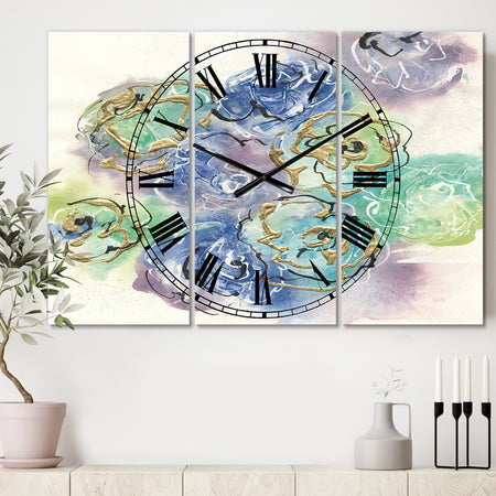 Pastel Foral Composition II - Cottage 3 Panels Oversized Wall CLock