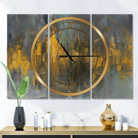 Black and Gold Glam Abstract - Glam 3 Panels Oversized Wall CLock