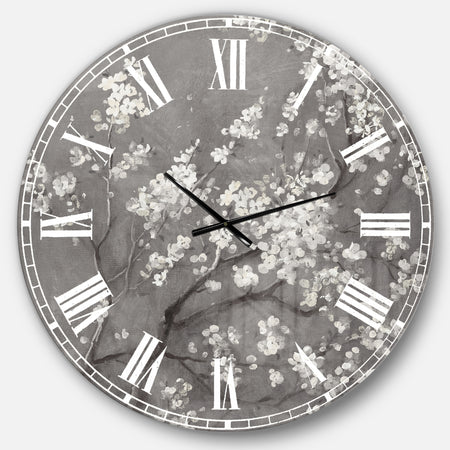 White Cherry Blossoms I - Traditional Large Wall CLock