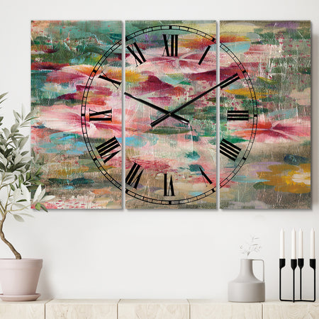Flower Shower III - Cottage 3 Panels Oversized Wall CLock