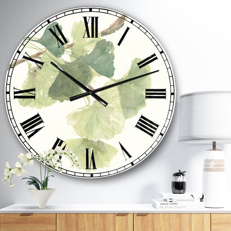 Watercolor Gingko Leaves I - Cabin & Lodge Large Wall CLock