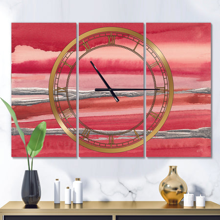 Metallic Glam on Red - Glam 3 Panels Oversized Wall CLock