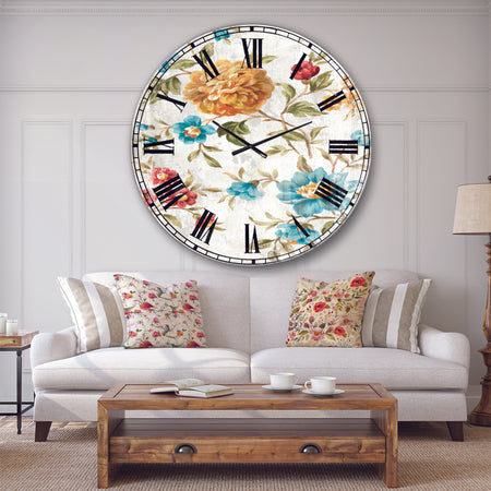 Golden Flowers - Cabin & Lodge Large Wall CLock