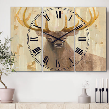 Goldern Deer III - Cottage 3 Panels Large Wall CLock