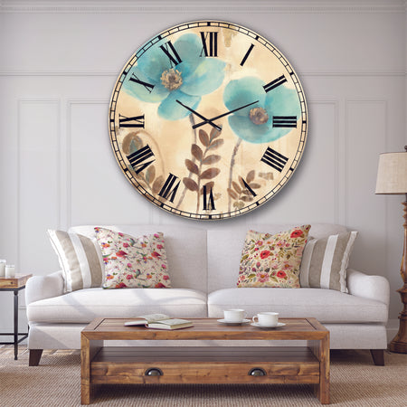 Blue Poppies Cottage Flowers I - Farmhouse Wall CLock