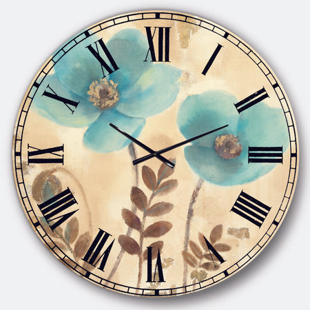 Blue Poppies Cottage Flowers I - Farmhouse Wall CLock