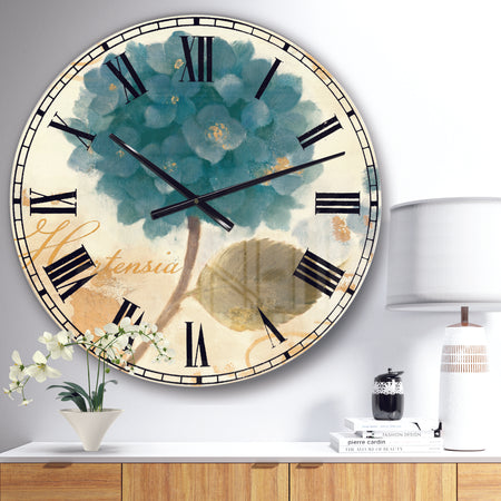 Blue Cottage Flower Hydrangea I - Farmhouse Wall CLock
