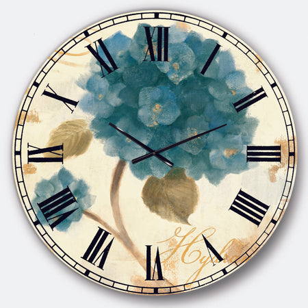 Blue Cottage Flower Hydrangea II - Farmhouse Oversized Wall CLock
