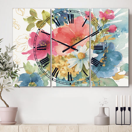 My French Garden - Cottage 3 Panels Large Wall CLock