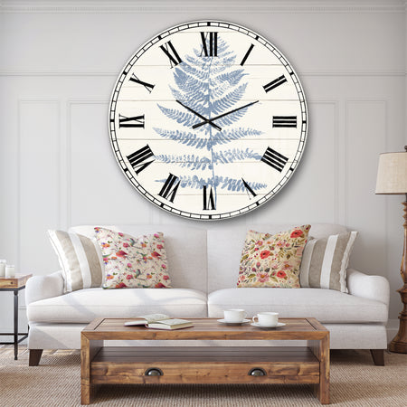 Blue Fern Print on wood II - Cabin & Lodge Wall CLock
