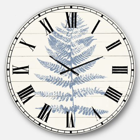 Blue Fern Print on wood II - Cabin & Lodge Wall CLock