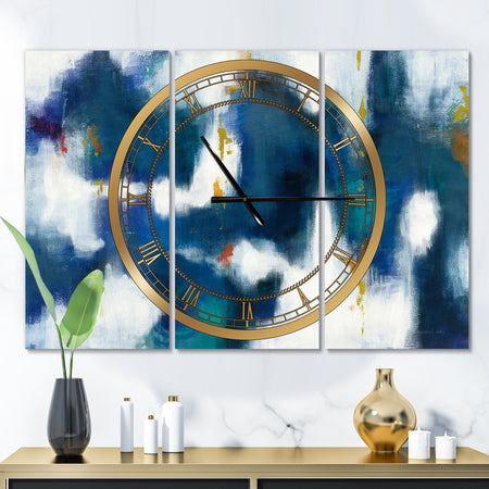 Blue Glam Texture II - Glam 3 Panels Oversized Wall CLock