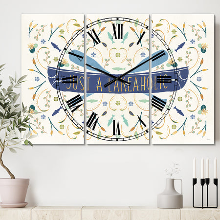 Just a Lakeaholic - Cottage 3 Panels Large Wall CLock
