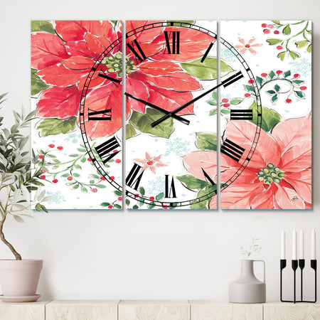 Country Flower snowflakes III - Cottage 3 Panels Large Wall CLock