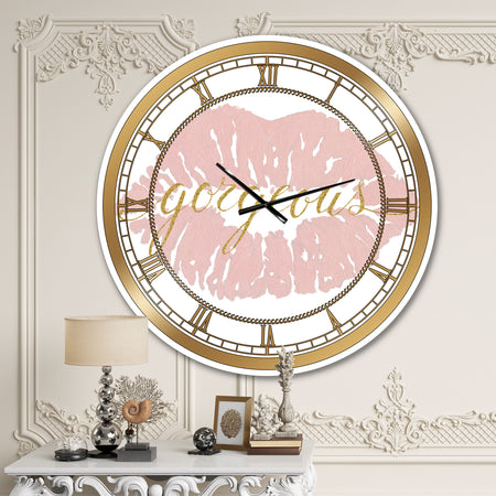 fashion Glam Lips on Gold II - Posh & Luxe Large Wall CLock