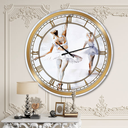 watercolors Ballerinas Dance II - Glam Large Wall CLock