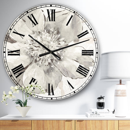 Indigold Grey Peonies III - Farmhouse Large Wall CLock