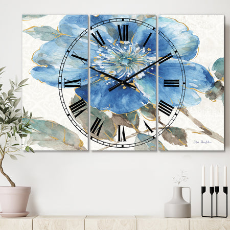 Indigold Watercolor Flower I - Cottage 3 Panels Oversized Wall CLock