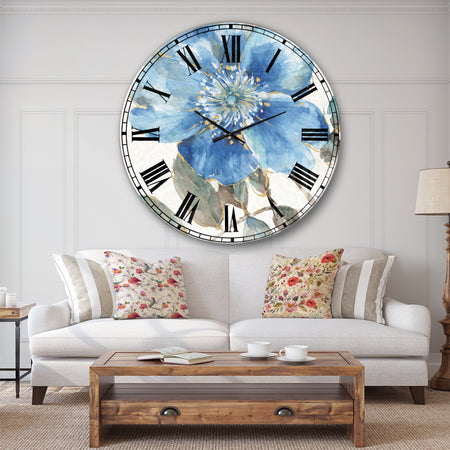 Indigold Watercolor Flower I - Farmhouse Large Wall CLock