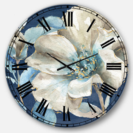 Indigold Watercolor Flower I - Farmhouse Oversized Wall CLock
