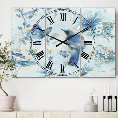 Indigold Watercolor Flower III - Cottage 3 Panels Oversized Wall CLock