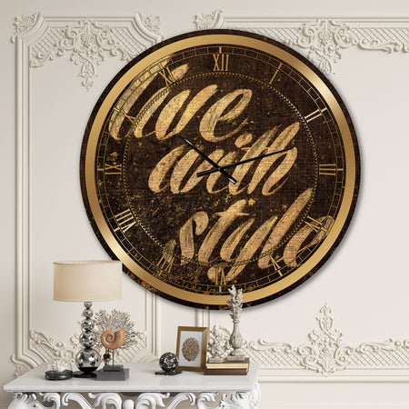 Gold Glam Live with Style Quotes - Glam Large Wall CLock