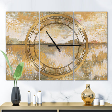 Glam Cream and Brown Curious Sky - Glam 3 Panels Large Wall CLock