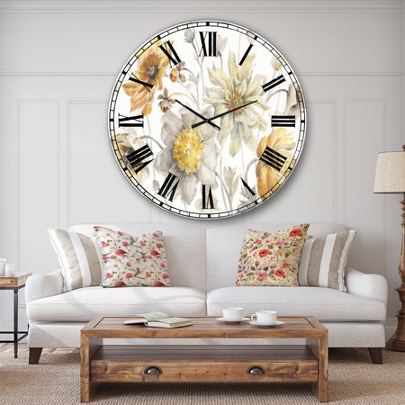 Fields of Gold Watercolor Flower VII - Traditional Large Wall CLock