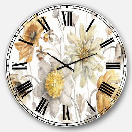 Fields of Gold Watercolor Flower VII - Traditional Large Wall CLock