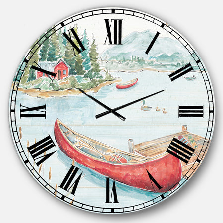 Lake House Canoes II - Lake House Large Wall CLock