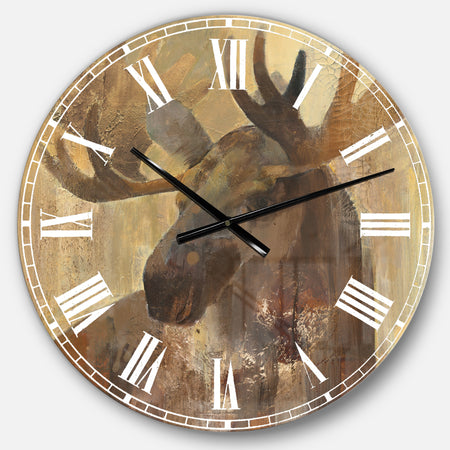 Into the Wild Gold Moose - Farmhouse Large Wall CLock