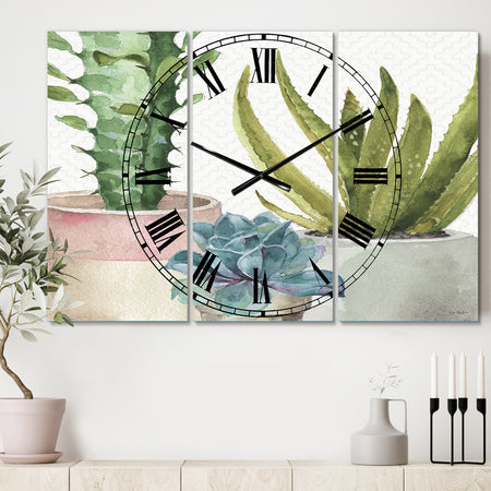 Mixed Green Element III - Cottage 3 Panels Large Wall CLock