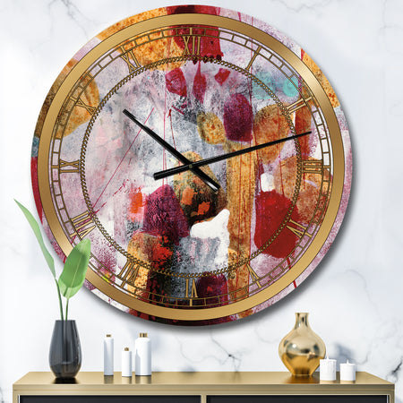 Abstract Watercolor with Red and Yellow - Glam Wall CLock