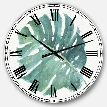 Mixed Botanical Green Leaves IV - Cottage Large Wall CLock