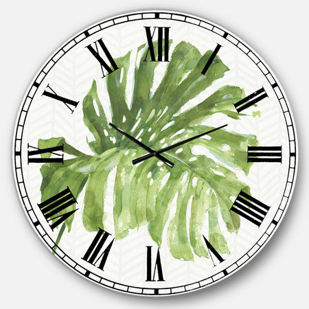 Mixed Botanical Green Leaves V - Cottage Large Wall CLock