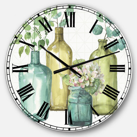 Mixed Botanical Green Leaves VIII - Cottage Oversized Wall CLock