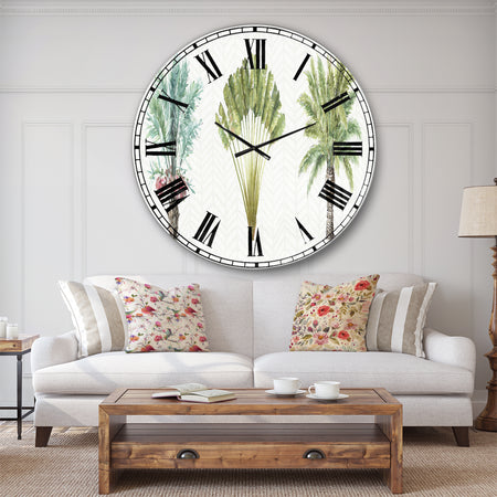 Mixed Botanical Greens palms II - Farmhouse Wall CLock