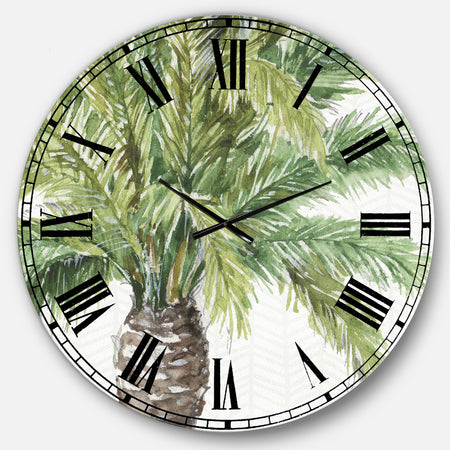 Mixed Botanical Greens palms V - Farmhouse Large Wall CLock
