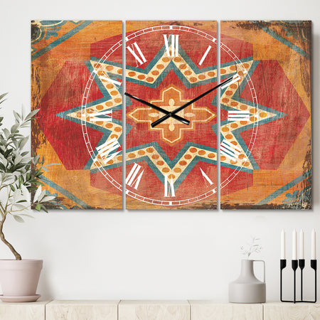 Moroccan Orange Tiles Collage I - Cottage 3 Panels Oversized Wall CLock