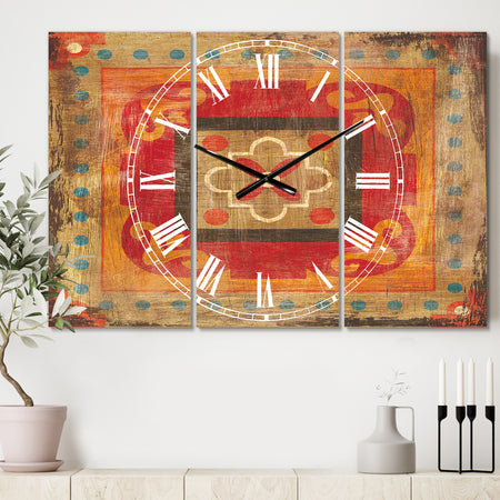Moroccan Orange Tiles Collage II - Cottage 3 Panels Oversized Wall CLock