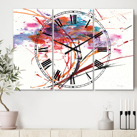 Abstract Red Flowers - Cottage 3 Panels Oversized Wall CLock