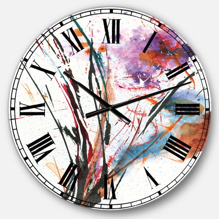 Abstract Purple and Blue Flowers - Traditional Large Wall CLock