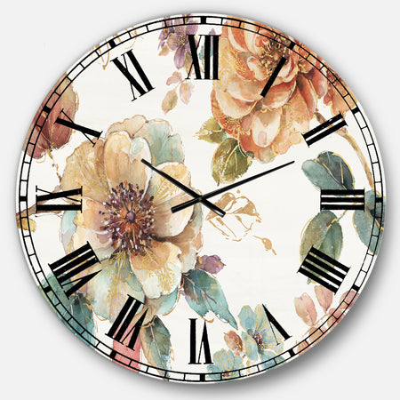 Orange and Cream Cottage Flowers Twig - Traditional Large Wall CLock