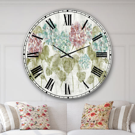 Red and Blue Vibrant Hydrangea Flowers - Cabin & Lodge Oversized Wall CLock
