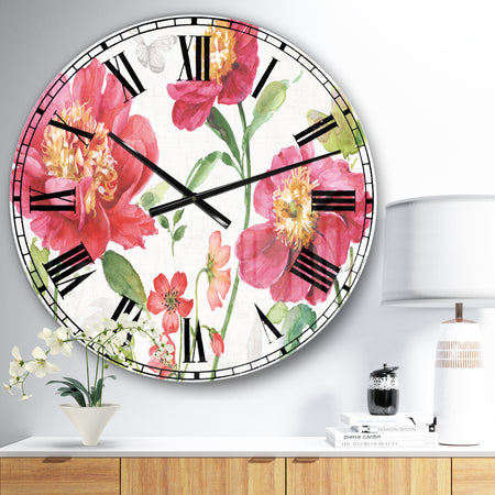 Red Spring flowers and Butterfly - Cabin & Lodge Large Wall CLock